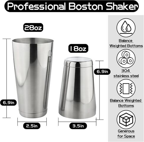 Stainless Steel Cocktail Shaker - 2 Piece 18oz & 28oz Boston Cocktail Shaker Bar Shaker Set Martini Shaker Set Bartender Shakers for Bartending - Dazzling in Saudi Arabia