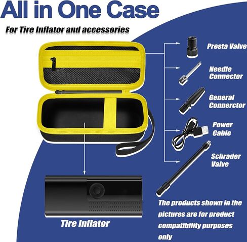 حقيبة تخزين متوافقة مع مضخة هواء محمولة، ضاغط هواء 120 رطل لكل بوصة مربعة، حقيبة تخزين منفاخ إطارات السيارة لكابل USB، بيت الهواء، الموصل والملحقات (الصندوق فقط) - أسود in Kuwait