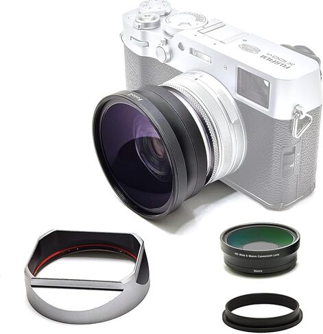 FotoZ Conversion Lens for Fujifilm X100V / X100VI, 49mm 0.75x Wide Angle & Macro 2 in 1 Lens with Lens Hood, Lens & Filter Adapter Ring (Silvery) in Saudi Arabia