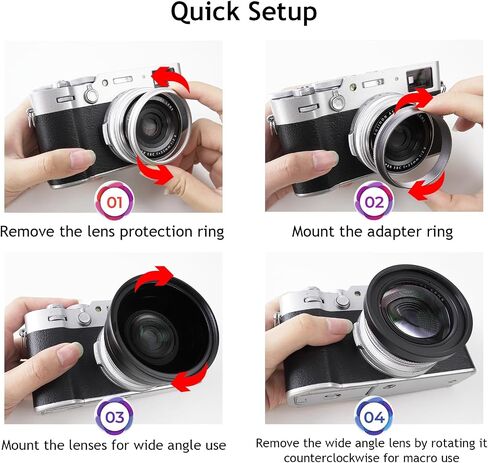 FotoZ Conversion Lens for Fujifilm X100V / X100VI, 49mm 0.75x Wide Angle & Macro 2 in 1 Lens with Lens Hood, Lens & Filter Adapter Ring (Silvery) in Saudi Arabia