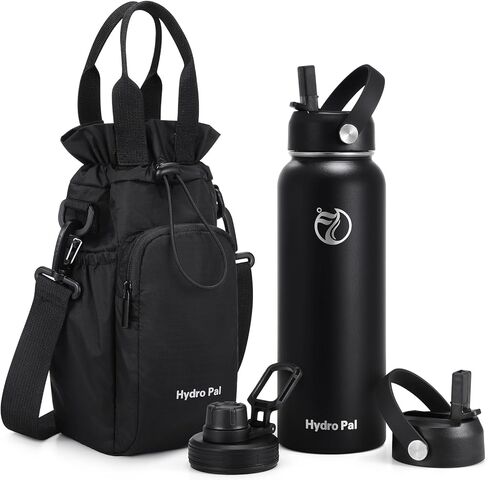 HydroPal Insulated Water Bottles 40 oz with 2 Leak Proof Lids & Water Bottle Holder, Wide Mouth Sport Water Bottle with Straw, Reusable Stainless Steel Water Flask, Double Walled Vacuum Thermos in Saudi Arabia
