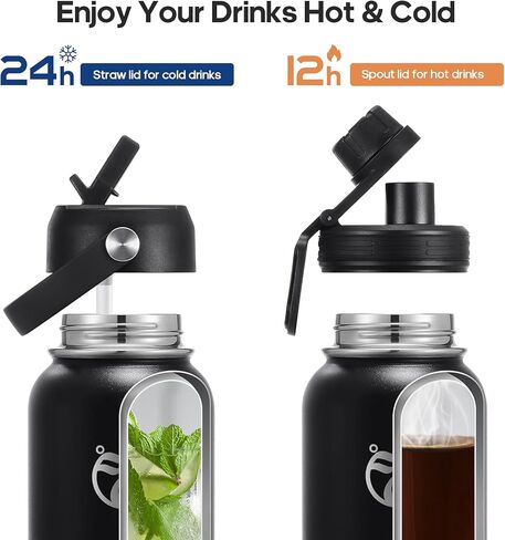 HydroPal Insulated Water Bottles 40 oz with 2 Leak Proof Lids & Water Bottle Holder, Wide Mouth Sport Water Bottle with Straw, Reusable Stainless Steel Water Flask, Double Walled Vacuum Thermos in Saudi Arabia