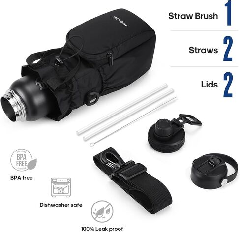 HydroPal Insulated Water Bottles 40 oz with 2 Leak Proof Lids & Water Bottle Holder, Wide Mouth Sport Water Bottle with Straw, Reusable Stainless Steel Water Flask, Double Walled Vacuum Thermos in Saudi Arabia