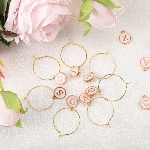 Hicarer 26 Pieces Wine Charms for Stem Glasses with Rings Tags Metal Letters Glass Charm Markers Letters Beads Markers for Wine Cocktail Champagne Party Favors Decorations Family Gathering in Saudi Arabia