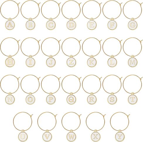 Hicarer 26 Pieces Wine Charms for Stem Glasses with Rings Tags Metal Letters Glass Charm Markers Letters Beads Markers for Wine Cocktail Champagne Party Favors Decorations Family Gathering in Saudi Arabia