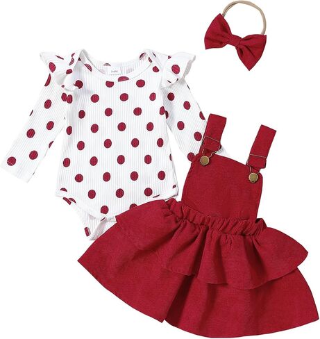 Baby Girl Christmas Outfits Ribbed Knit Long Sleeve Romper Suspender Skirt Headband Set 3Pcs Fall Winter Clothes in Kuwait