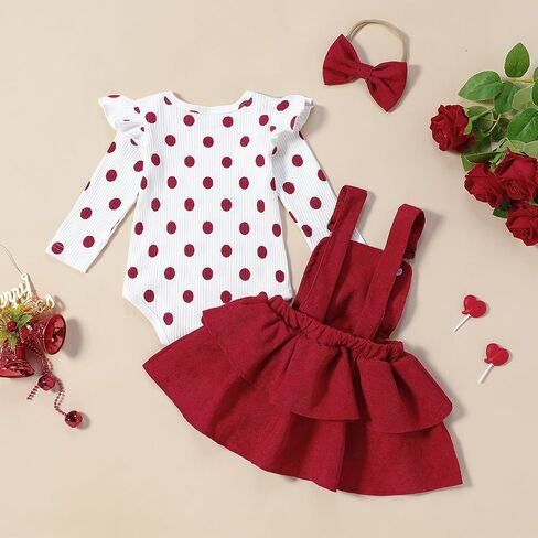 Baby Girl Christmas Outfits Ribbed Knit Long Sleeve Romper Suspender Skirt Headband Set 3Pcs Fall Winter Clothes in Kuwait