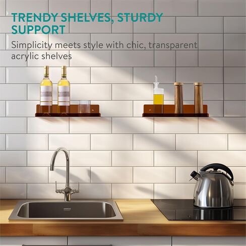 Navaris Acrylic Wall Shelves - Set of 3 - Sturdy and Vibrant Floating Bookshelf - Clear Acrylic Shelf for Wall Display, Bedroom, Picture Ledge - Orange in Saudi Arabia