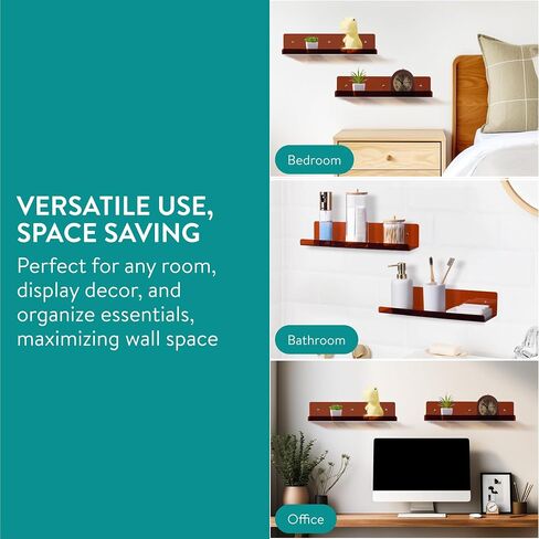 Navaris Acrylic Wall Shelves - Set of 3 - Sturdy and Vibrant Floating Bookshelf - Clear Acrylic Shelf for Wall Display, Bedroom, Picture Ledge - Orange in Saudi Arabia