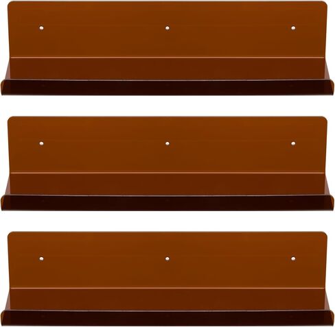 Navaris Acrylic Wall Shelves - Set of 3 - Sturdy and Vibrant Floating Bookshelf - Clear Acrylic Shelf for Wall Display, Bedroom, Picture Ledge - Orange in Saudi Arabia