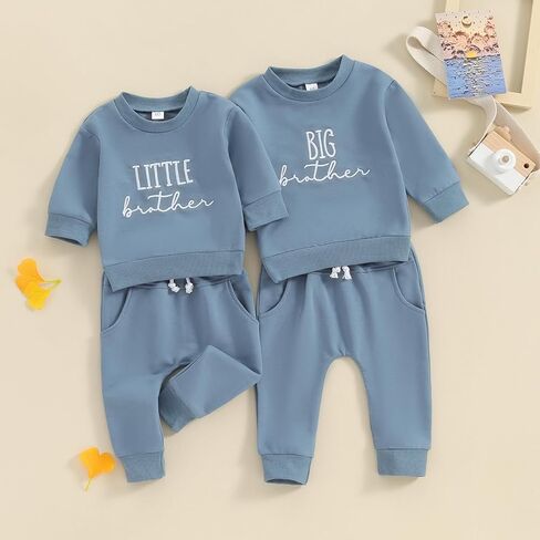 Sibling Matching Outfits Newborn Toddler Baby Long Sleeve Crewneck Sweatshirt with Pants Cute Fall Winter Clothes in Kuwait