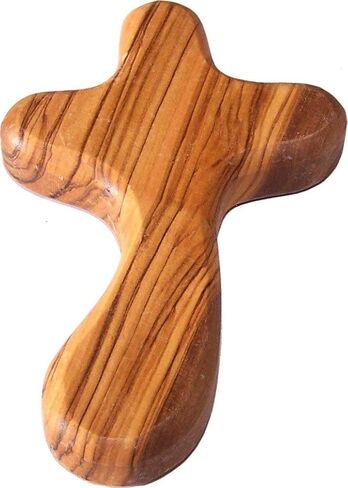 Holy Land Market Perfect Hand fit Olive Wood Cross - Carved Round and with Hand Shape (Medium 3.5 In) in Kuwait