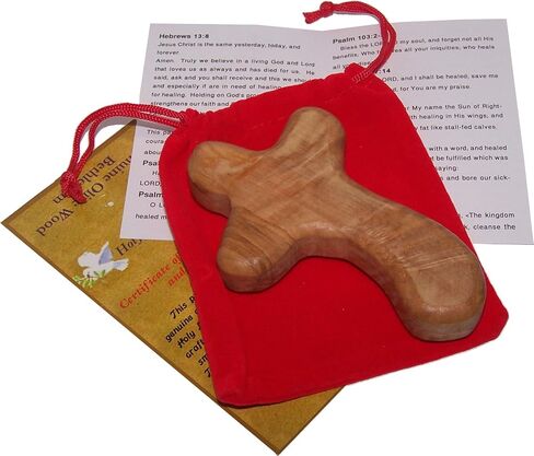 Holy Land Market Perfect Hand fit Olive Wood Cross - Carved Round and with Hand Shape (Medium 3.5 In) in Kuwait