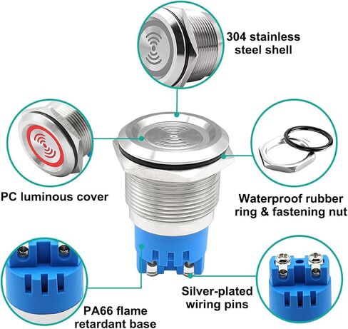 2 قطعة DC12V 22 مللي متر صفارة معدنية إلكترونية إنذار أسلم مقاوم للماء IP67 متقطع 110dB إنذار بيزو نشط مع مؤشر فلاش أحمر in Kuwait