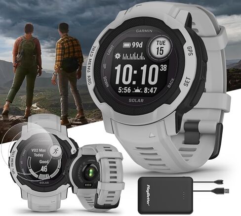 ساعة ذكية Garmin Instinct 2X Solar التكتيكية الخارجية بنظام تحديد المواقع العالمي - مصباح يدوي، شحن بالطاقة الشمسية، تتبع اللياقة البدنية والنوم - حزمة مع واقيات شاشة PlayBetter وشاحن محمول، أسود in Saudi Arabia