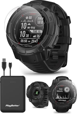 ساعة ذكية Garmin Instinct 2X Solar التكتيكية الخارجية بنظام تحديد المواقع العالمي - مصباح يدوي، شحن بالطاقة الشمسية، تتبع اللياقة البدنية والنوم - حزمة مع واقيات شاشة PlayBetter وشاحن محمول، أسود in Saudi Arabia