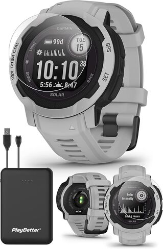 ساعة ذكية Garmin Instinct 2X Solar التكتيكية الخارجية بنظام تحديد المواقع العالمي - مصباح يدوي، شحن بالطاقة الشمسية، تتبع اللياقة البدنية والنوم - حزمة مع واقيات شاشة PlayBetter وشاحن محمول، أسود in Saudi Arabia
