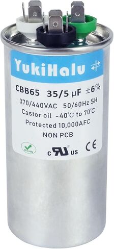 YukiHalu 50+5 uF 50/5 MFD 370 أو 440 VAC CBB65 مكثف تشغيل مزدوج، مكثف تيار متردد لمكيف الهواء، تشغيل المحرك، مضخة حرارية، مكثف مستقيم بارد، مكثف HVAC in Kuwait