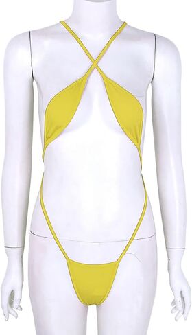 Women One Piece Criss Cross Swimsuit Sexy Monokini Swimwear Halter Lace Up Backless Cheeky Bikini in Saudi Arabia