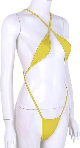Women One Piece Criss Cross Swimsuit Sexy Monokini Swimwear Halter Lace Up Backless Cheeky Bikini in Saudi Arabia