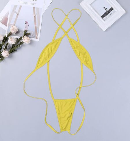 Women One Piece Criss Cross Swimsuit Sexy Monokini Swimwear Halter Lace Up Backless Cheeky Bikini in Saudi Arabia
