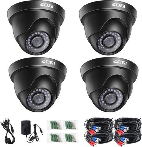 ZOSI 4 Pack 1080P 2.0MP HD TVI كاميرا الأمن مع رؤية ليلية 65 قدمًا، مقاومة للماء في الهواء الطلق مجموعات كاميرات مراقبة المنزل الداخلية لنظام المراقبة CCTV DVR (متجدد) in Saudi Arabia