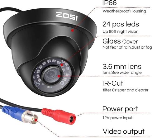 ZOSI 4 Pack 1080P 2.0MP HD TVI كاميرا الأمن مع رؤية ليلية 65 قدمًا، مقاومة للماء في الهواء الطلق مجموعات كاميرات مراقبة المنزل الداخلية لنظام المراقبة CCTV DVR (متجدد) in Saudi Arabia