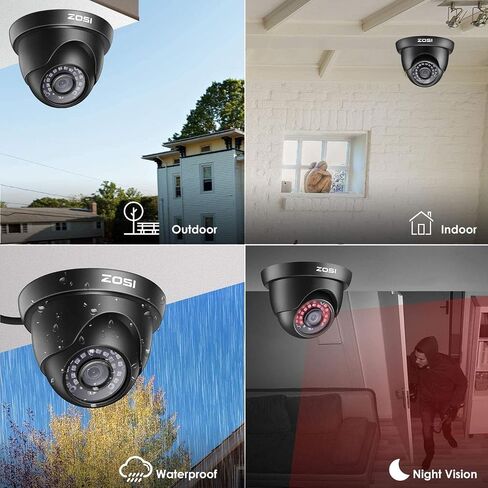 ZOSI 4 Pack 1080P 2.0MP HD TVI كاميرا الأمن مع رؤية ليلية 65 قدمًا، مقاومة للماء في الهواء الطلق مجموعات كاميرات مراقبة المنزل الداخلية لنظام المراقبة CCTV DVR (متجدد) in Saudi Arabia