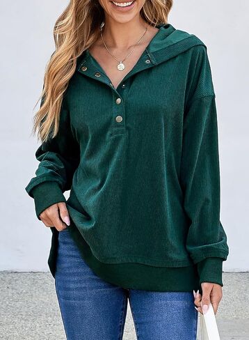 EVALESS Womens Oversized Sweatshirts Hoodies Casual Button Up V Neck Long Sleeve Shirts Pullover Loose Fall Clothes Outfits in Saudi Arabia