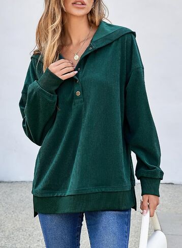 EVALESS Womens Oversized Sweatshirts Hoodies Casual Button Up V Neck Long Sleeve Shirts Pullover Loose Fall Clothes Outfits in Saudi Arabia