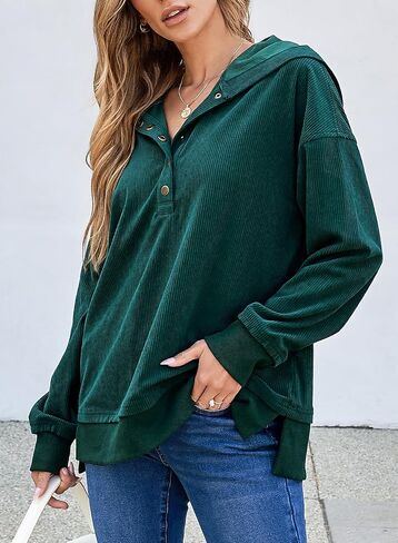 EVALESS Womens Oversized Sweatshirts Hoodies Casual Button Up V Neck Long Sleeve Shirts Pullover Loose Fall Clothes Outfits in Saudi Arabia