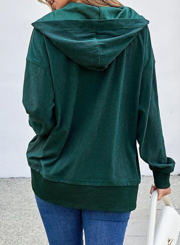 EVALESS Womens Oversized Sweatshirts Hoodies Casual Button Up V Neck Long Sleeve Shirts Pullover Loose Fall Clothes Outfits in Saudi Arabia