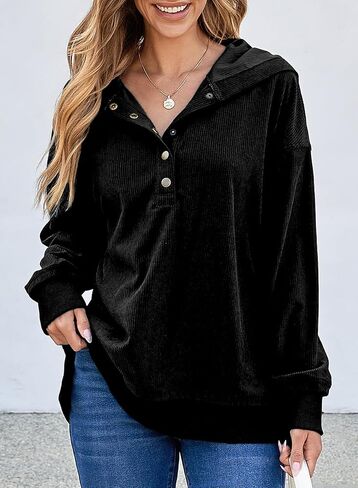 EVALESS Womens Oversized Sweatshirts Hoodies Casual Button Up V Neck Long Sleeve Shirts Pullover Loose Fall Clothes Outfits in Saudi Arabia