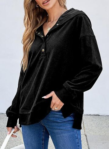 EVALESS Womens Oversized Sweatshirts Hoodies Casual Button Up V Neck Long Sleeve Shirts Pullover Loose Fall Clothes Outfits in Saudi Arabia
