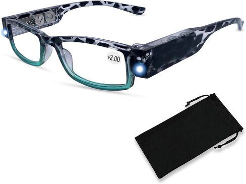 Reading Glasses with Light Bright LED Readers with Lights Reading Glasses Lighted Magnifier Nighttime Reader Compact Full Frame Eyewear Clear Vision Unisex Clear Vision Lighted Eye Glasses，+150 in Saudi Arabia