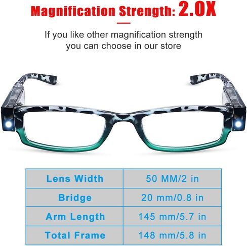 Reading Glasses with Light Bright LED Readers with Lights Reading Glasses Lighted Magnifier Nighttime Reader Compact Full Frame Eyewear Clear Vision Unisex Clear Vision Lighted Eye Glasses，+150 in Saudi Arabia