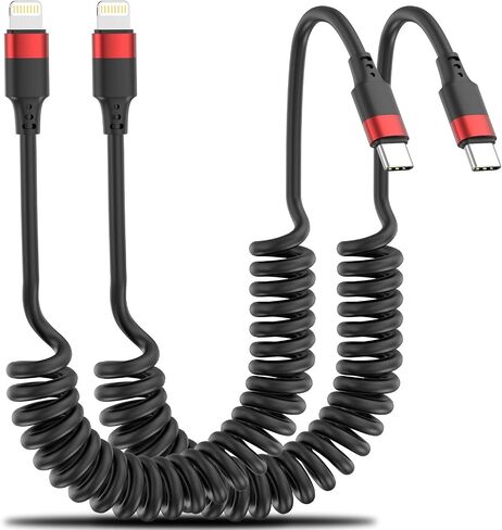 Coiled Lightning Cable for Car, 2 Pack iPhone CarPlay Cable Fast Charging, Coiled USB to Lightning Cord Compatible with iPhone 14 13 12 11 Pro Max Mini XR XS 8 7 Plus SE iPad iPod in Saudi Arabia