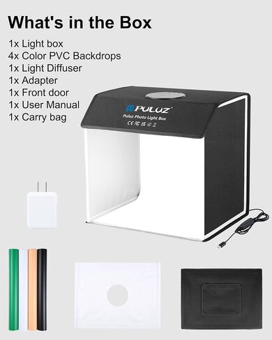 PULUZ Portable Light Box Photography, 16"x12"x16" Professional 3200-6500k Dimmable Photo Box with 320 LED Lights & 4 Color PVC Backdrops for Jewelry and Small Item Product Photography in Saudi Arabia