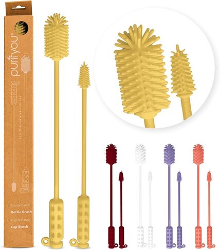 purifyou Platinum Silicone Water Bottle Cleaner Brush, Extra Long Handle 16 inch, with Cap Brush for Tumblers, Drinking Glasses, Vase - Perfect for Narrow Skinny Neck Containers (Red) in Saudi Arabia