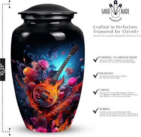 Vibrant Guitar Eruption - Small Urn for Ashes - Ashes Urn - Cremation Urns for Burial - Urn Adult Human (size-3nch,1pcs), Natural in Saudi Arabia