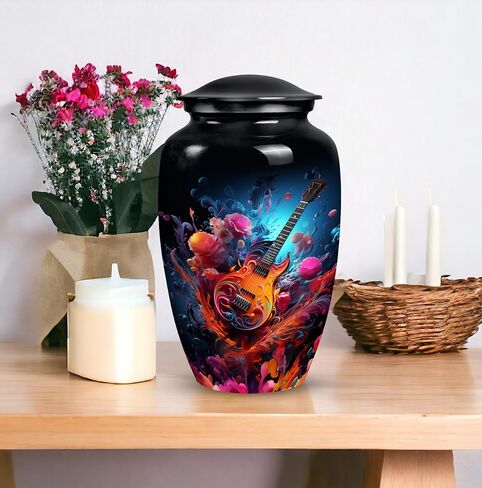 Vibrant Guitar Eruption - Small Urn for Ashes - Ashes Urn - Cremation Urns for Burial - Urn Adult Human (size-3nch,1pcs), Natural in Saudi Arabia