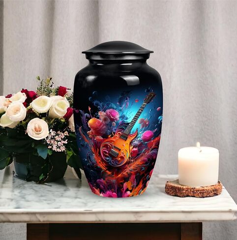 Vibrant Guitar Eruption - Small Urn for Ashes - Ashes Urn - Cremation Urns for Burial - Urn Adult Human (size-3nch,1pcs), Natural in Saudi Arabia