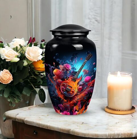 Vibrant Guitar Eruption - Small Urn for Ashes - Ashes Urn - Cremation Urns for Burial - Urn Adult Human (size-3nch,1pcs), Natural in Saudi Arabia