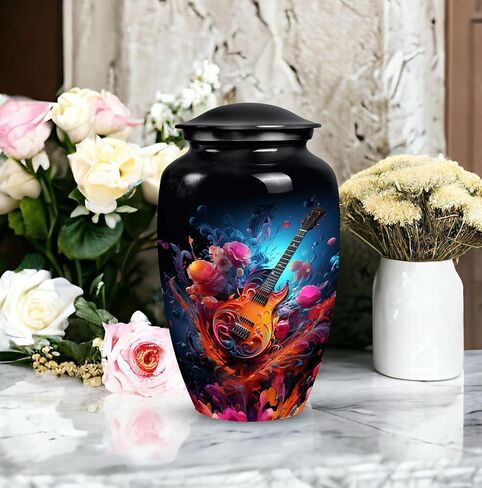 Vibrant Guitar Eruption - Small Urn for Ashes - Ashes Urn - Cremation Urns for Burial - Urn Adult Human (size-3nch,1pcs), Natural in Saudi Arabia