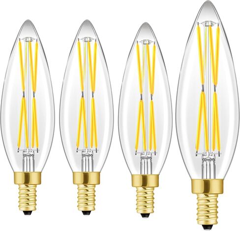 E12 Edison Candelabra LED Bulb,100 watt Equivalent Candelabra Dimmable Chandelier Light Bulbs 8W 2700K Warm White Clear 800lm E12 Vintage LED Filament Vintage Candle Bulb with Decorative,4.85in,4-Pack in Saudi Arabia