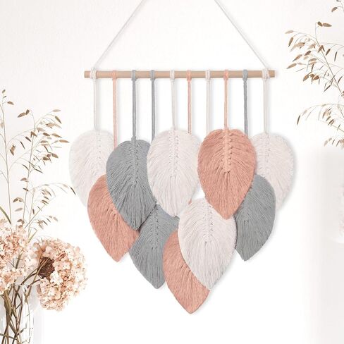Weldomcor Macrame Wall Hanging Leaves Chic Woven Leaf Tassels Decoration Cotton Ornaments Tapestry Room Decor Modern Bohemian Handmade Feather Wall Art Decorations for Apartment Backdrop (Navy Blue) in Saudi Arabia