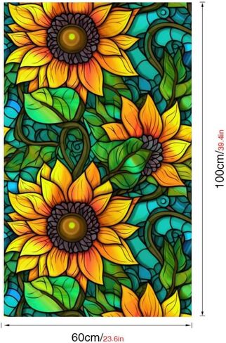 Privacy Window Film Stained Glass Window Film Non-Adhesive Frosted Glass Film Decorative Sunflower Pattern Static Cling Window Film for Home UV Blocking/Heat Insulation 23.6 x 39.4inch in Kuwait