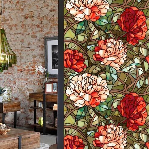 Privacy Window Film Stained Glass Window Film Non-Adhesive Frosted Glass Film Decorative Sunflower Pattern Static Cling Window Film for Home UV Blocking/Heat Insulation 23.6 x 39.4inch in Kuwait