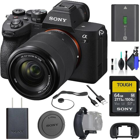 Sony a7 IV Mirrorless Camera with 28-70mm Lens ILCE-7M4K/B, 64GB Memory Card, Bag, Card Reader, Flex Tripod, Hand Strap, Memory Card Wallet, Cap Keeper, Cleaning Kit in Saudi Arabia