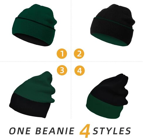 ZOORON 1Pack Unisex Reversible Beanie for Men Women Men's Warm Winter Hats Knit Cuff Beanie Cap,Reversible Double-Side-Wear in Kuwait